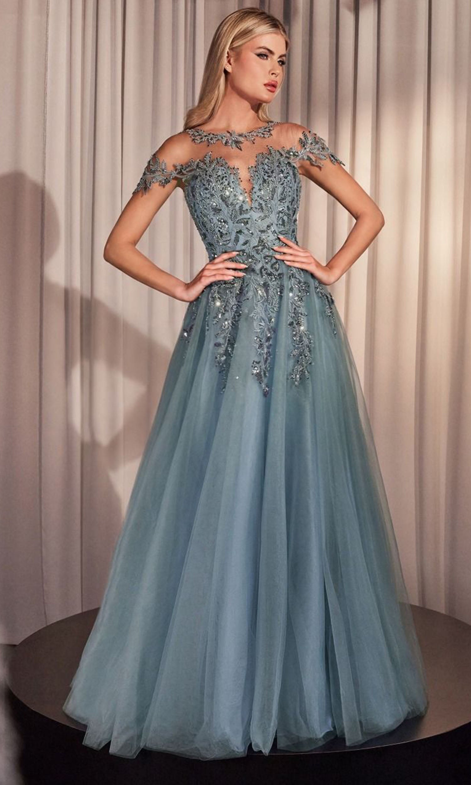 Andrea and Leo A1475 Floral Applique Cap Sleeve Dress