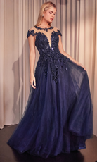 Andrea and Leo A1475 Floral Applique Cap Sleeve Dress