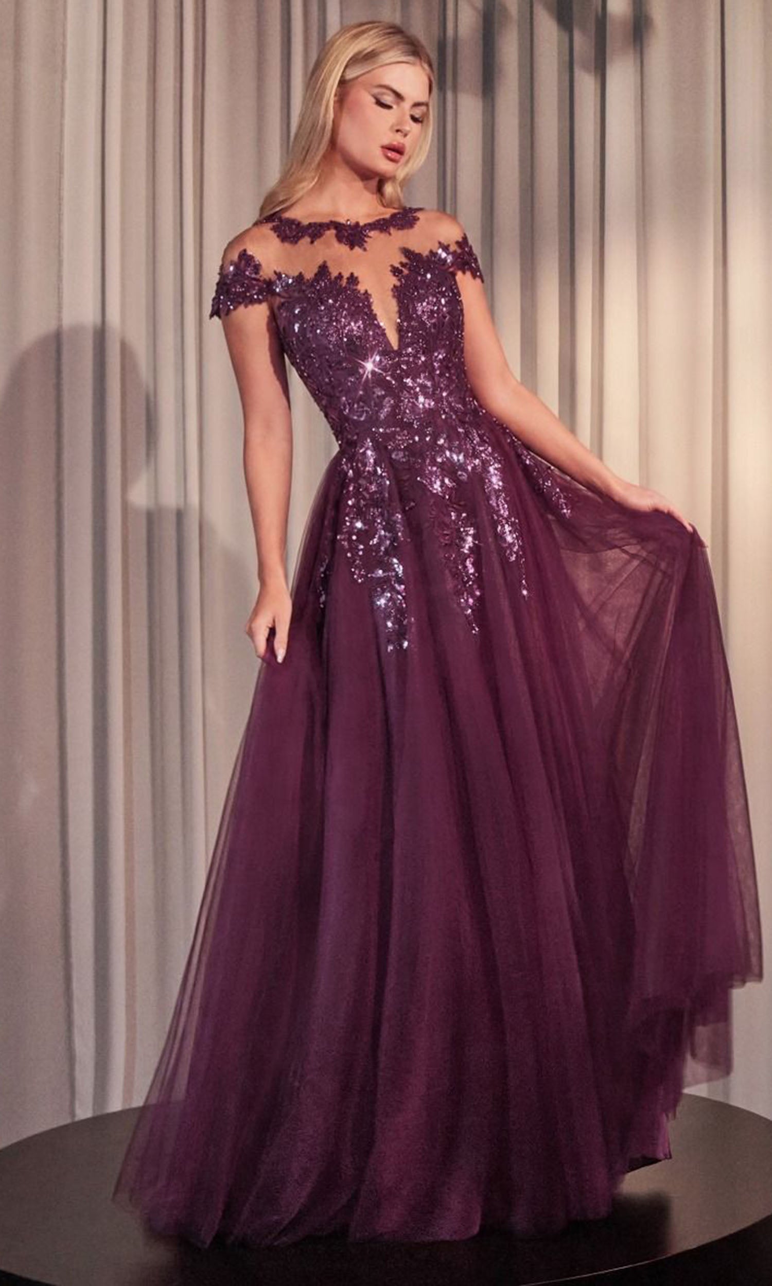Andrea and Leo A1475 Floral Applique Cap Sleeve Dress