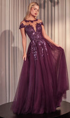 Andrea and Leo A1475 Floral Applique Cap Sleeve Dress