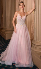 Andrea and Leo A1477 - Embellished Tulle Deep V-Neck Ballgown - Silhouette Dresses