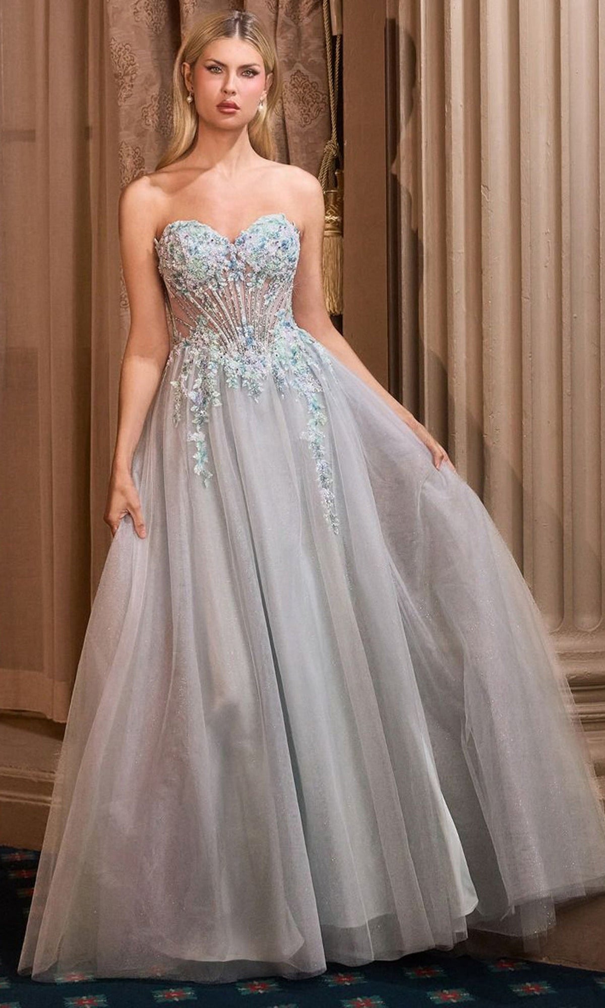 Andrea and Leo A1478 - Beaded Floral Sweetheart Ballgown