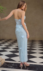 Andrea and Leo A1487 - Floral Applique Column Dress with Back Slit