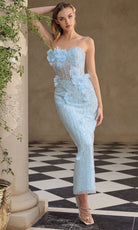 Andrea and Leo A1487 - Floral Applique Column Dress with Back Slit - Silhouette Dresses