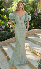 Andrea and Leo A1488 - Detachable Puff Sleeve Beaded Sheath Gown