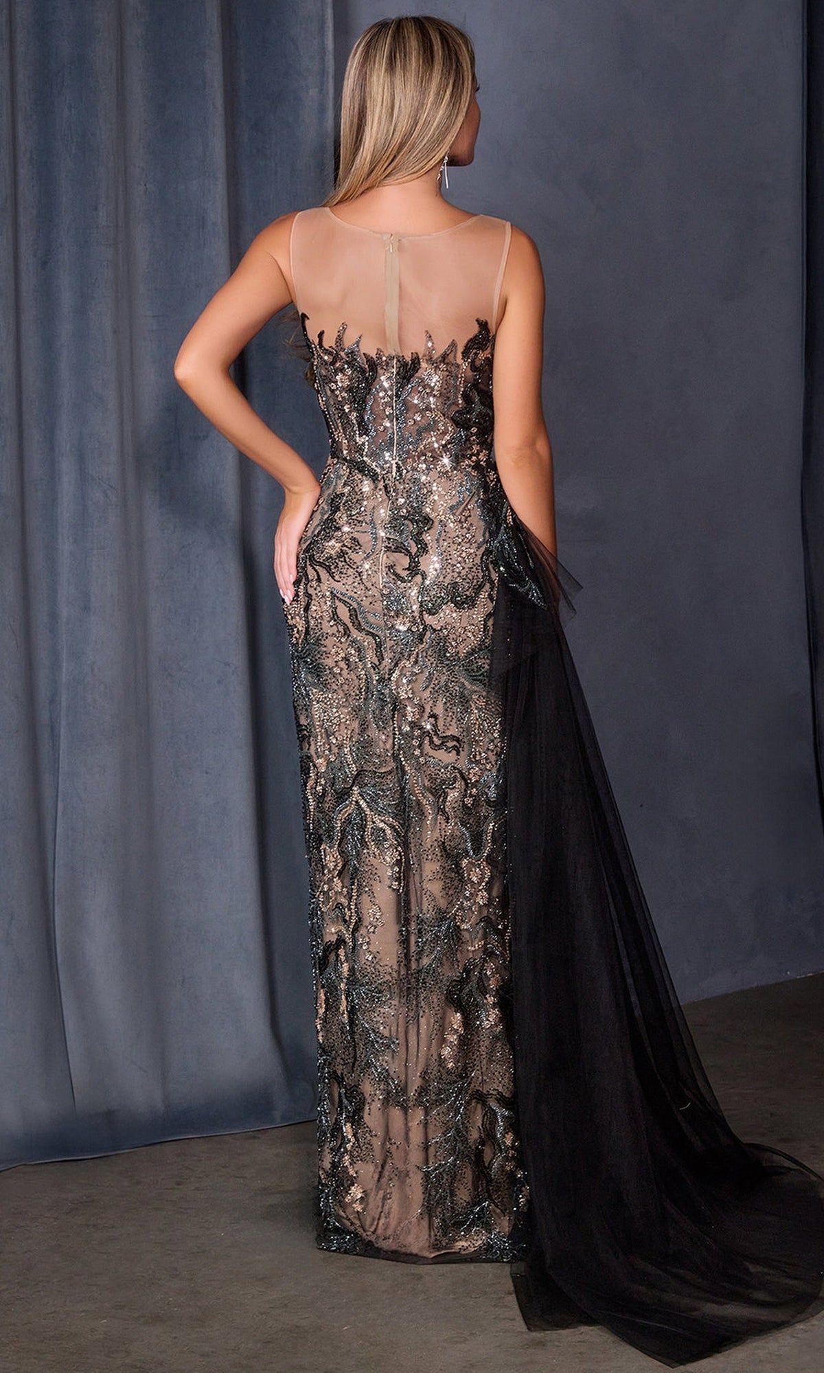 Andrea and Leo A1489 - Beaded Mesh Illusion Column Gown