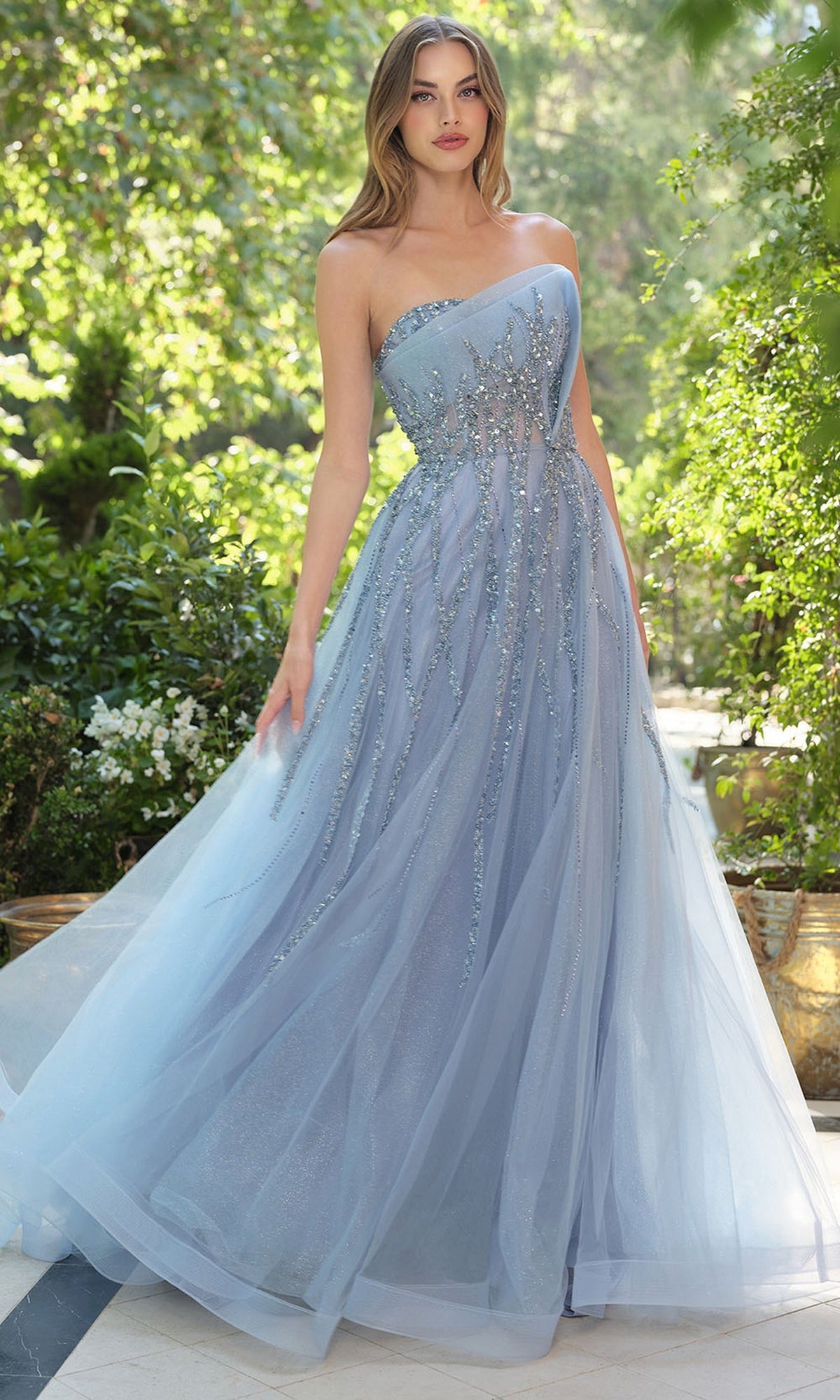 Andrea and Leo A1491 - Beaded A-Line Skirt Evening Gown