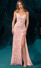Andrea and Leo A1499 - Bow Accent Floral Lace Evening Gown - Silhouette Dresses