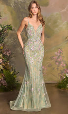 Andrea and Leo A1500 - Floral Beaded Sheath Evening Gown - Silhouette Dresses