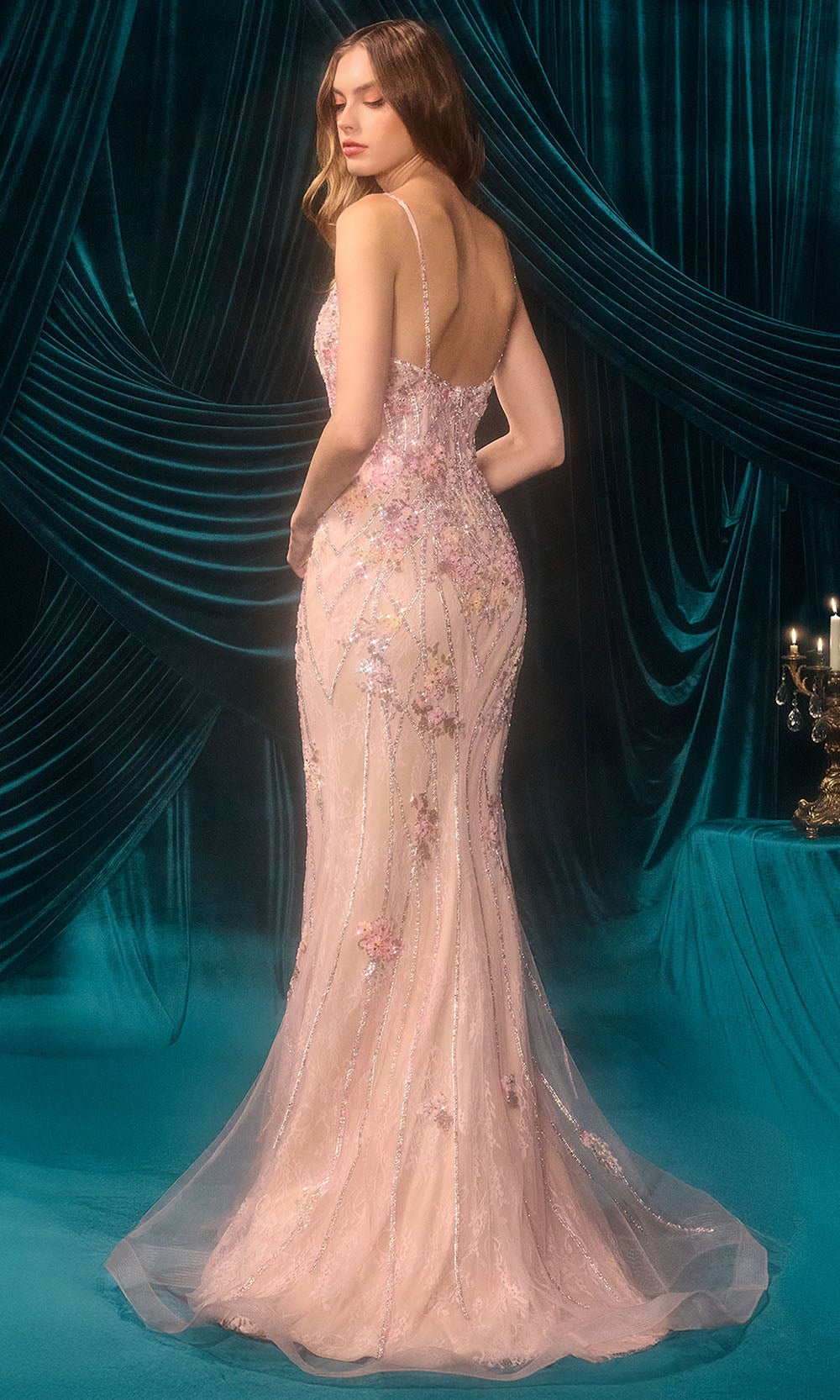 Andrea and Leo A1500 - Floral Beaded Sheath Evening Gown - Silhouette Dresses