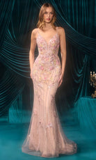 Andrea and Leo A1500 - Floral Beaded Sheath Evening Gown - Silhouette Dresses