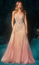 Andrea and Leo A1508 - Plunging Neckline Ombre Tulle Evening Gown