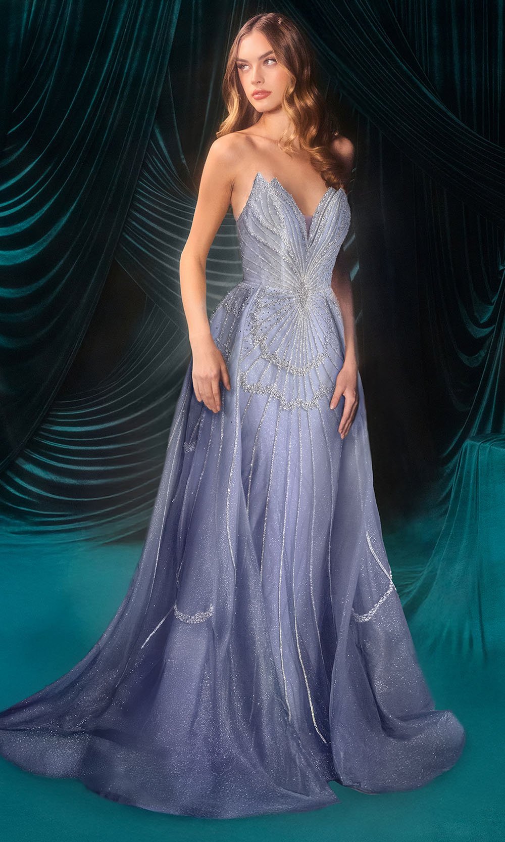 Andrea and Leo A1508 - Plunging Neckline Ombre Tulle Evening Gown - Silhouette Dresses