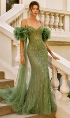 Andrea and Leo A1515 Crystal Beaded Detachable Cape Dress