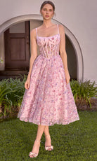 Andrea and Leo A1523 Floral Corset Tea-Length Dress