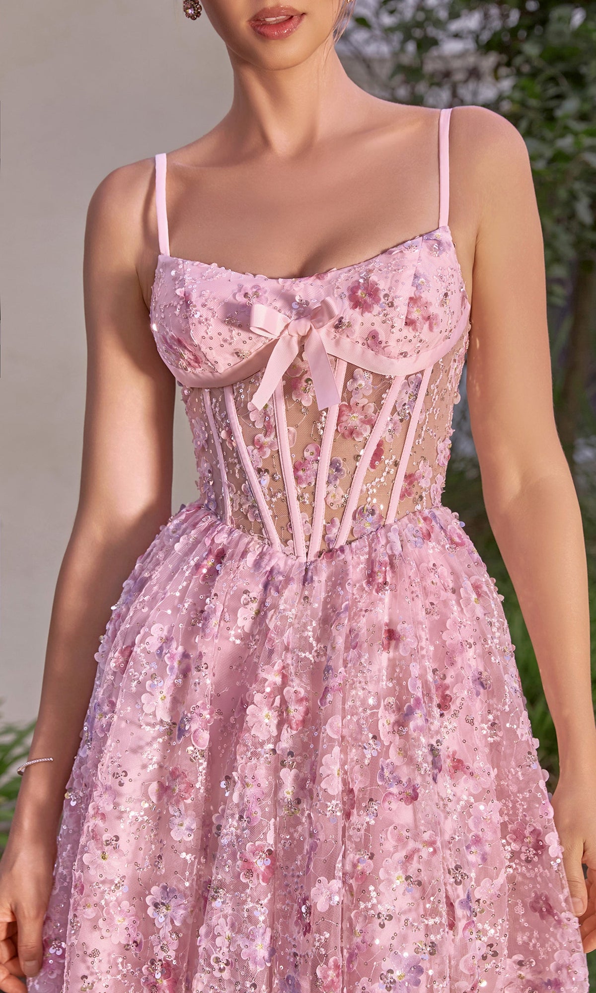 Andrea and Leo A1523 Floral Corset Tea-Length Dress
