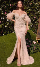 Andrea and Leo MA102 - Feathered Off Shoulder Evening Gown - designer prom dress at Silhouette Dresses