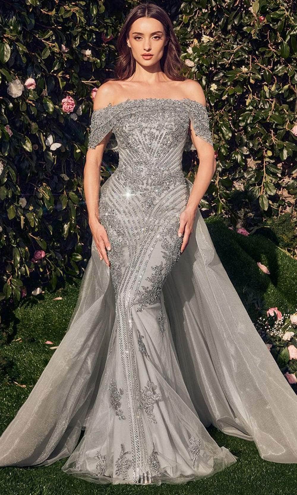Andrea and Leo MA103 - Off Shoulder Applique Long Gown - Silhouette Dresses
