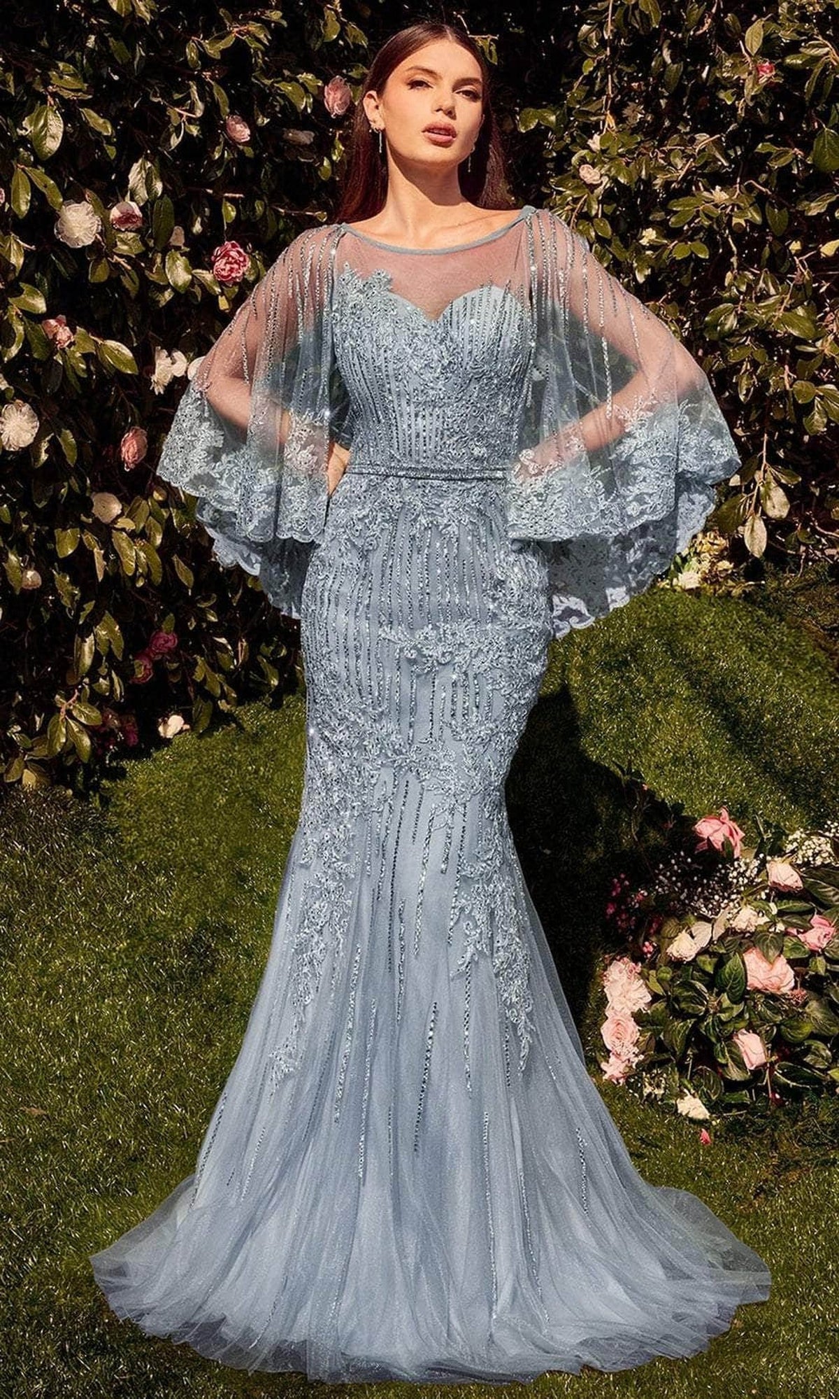 Andrea and Leo MA105 - Cape Sleeve Evening Gown