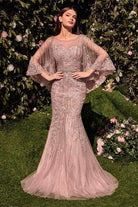 Andrea and Leo MA105 - Cape Sleeve Evening Gown - back view