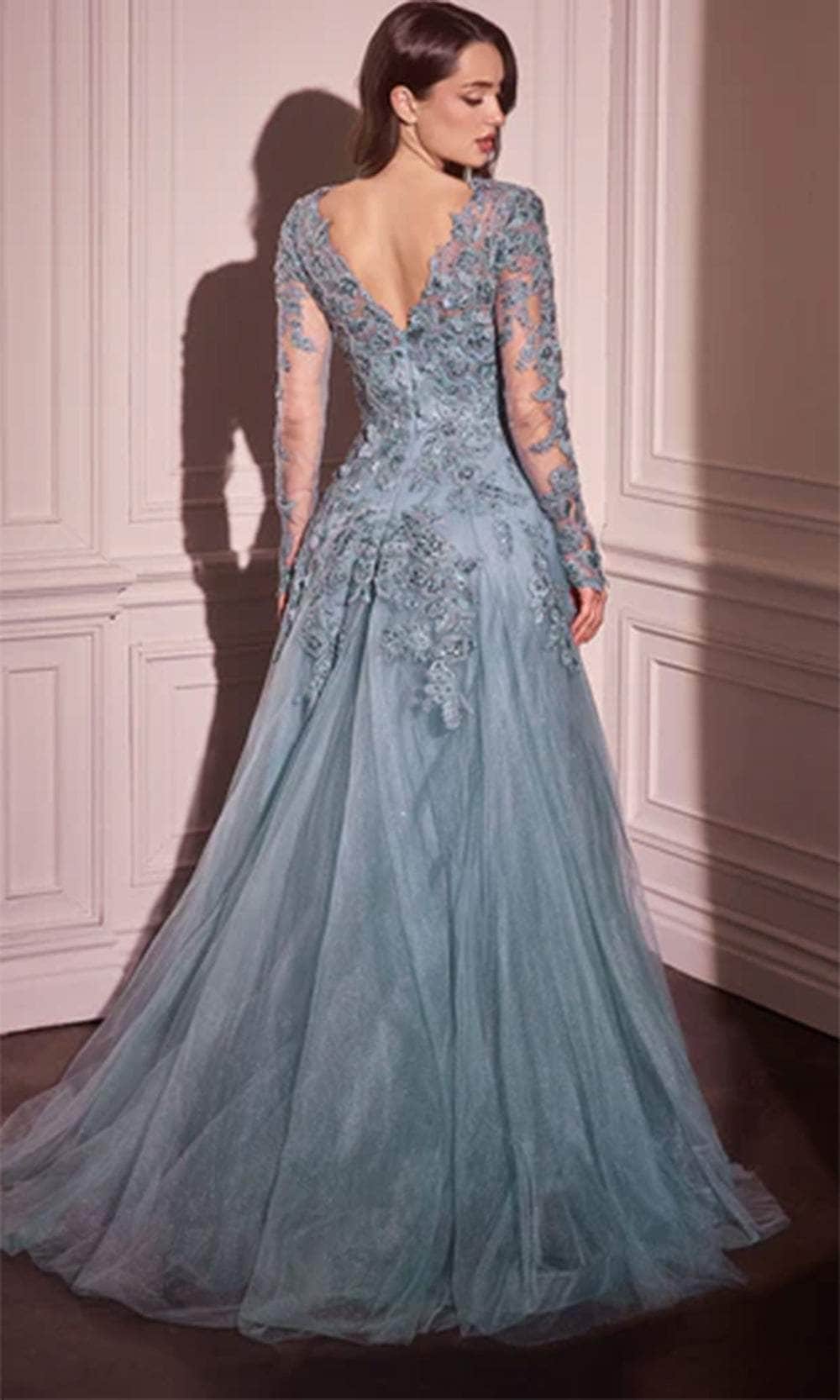 Andrea and Leo MA108 - Illusion Long Sleeve Evening Gown - back view