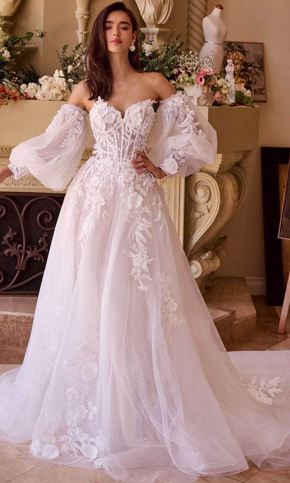 Andrea and Leo WL018 - Puff Sleeve Applique Bridal Gown - designer wedding dress at Silhouette Dresses