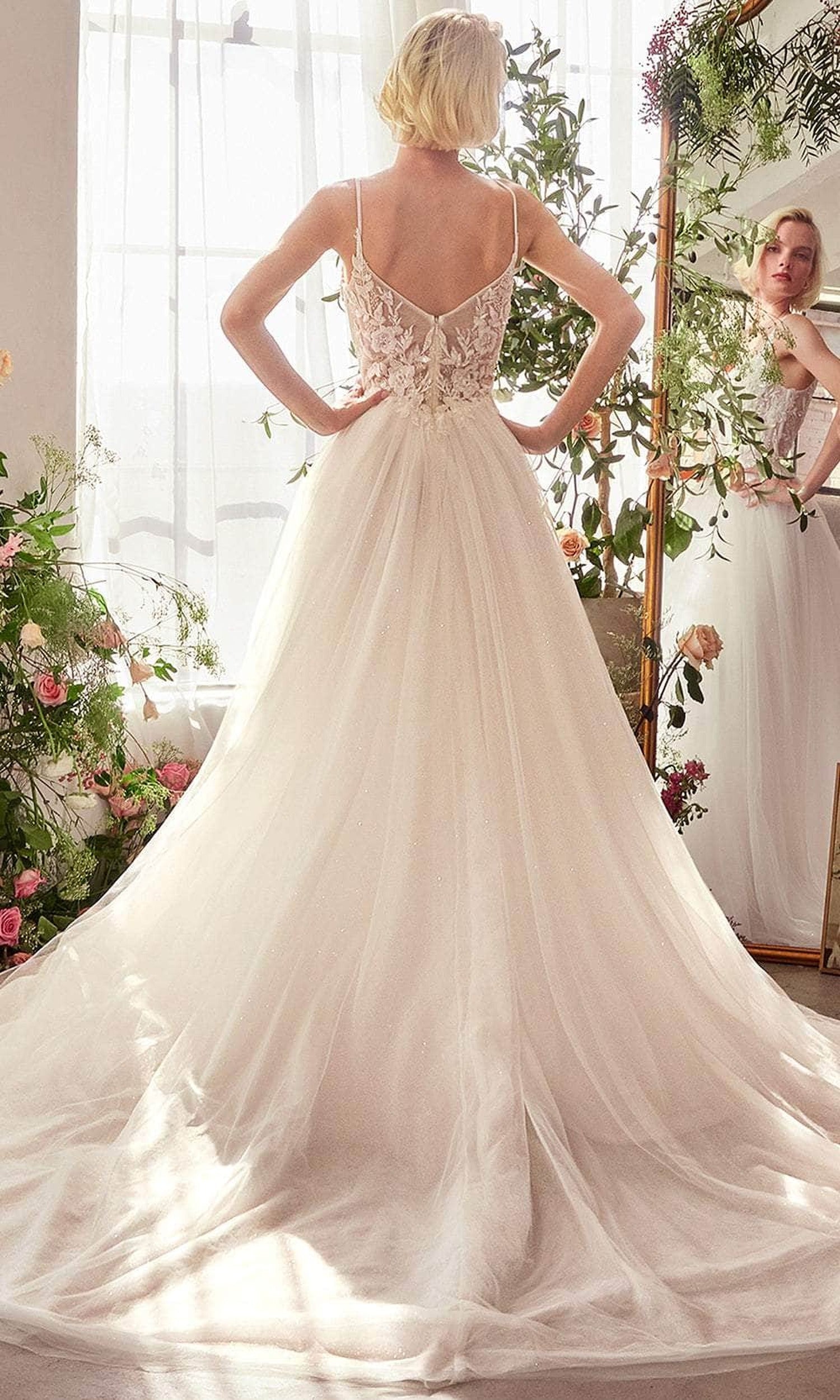 Andrea and Leo WL029 - Floral Lace Applique Deep V-Neck Bridal Gown