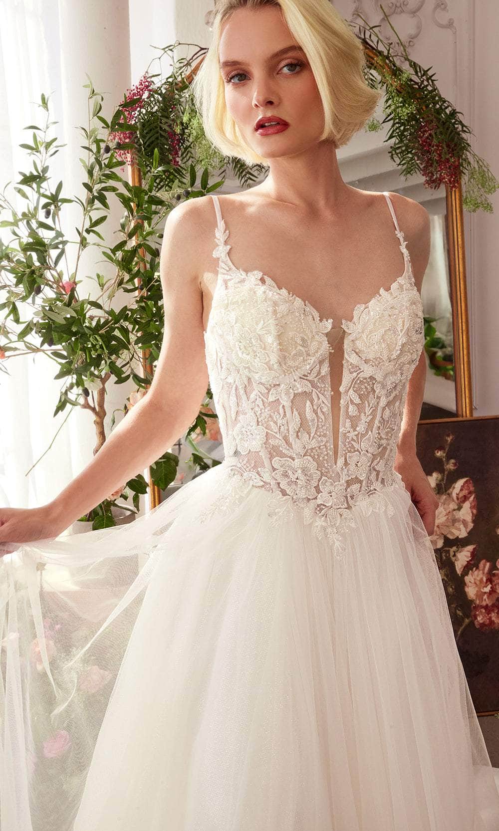 Andrea and Leo WL029 - Floral Lace Applique Deep V-Neck Bridal Gown - detail view