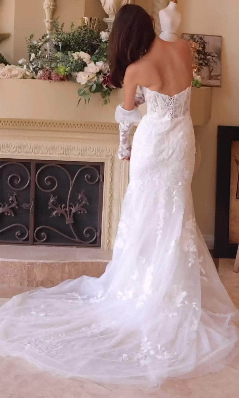 Andrea and Leo WL033 - Gauntlet Sleeve Mermaid Bridal Gown - back view