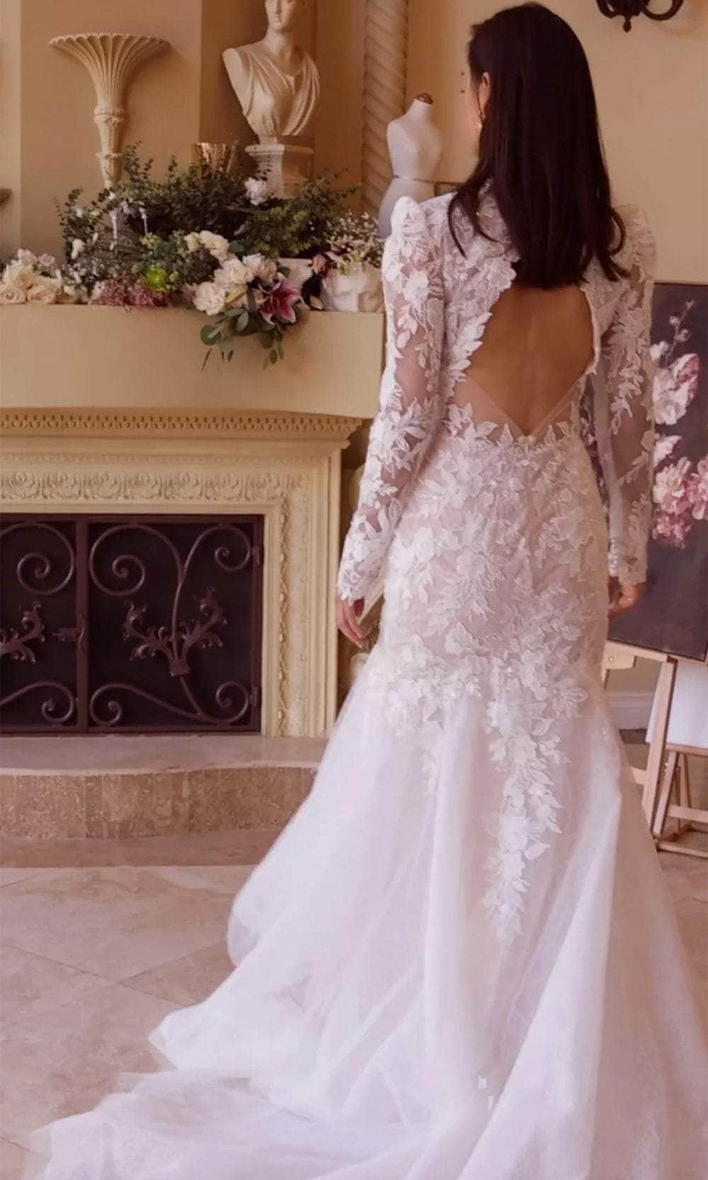 Andrea and Leo WL036 - Long Sleeve Trumpet Bridal Gown - back view