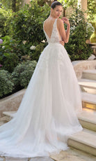 Andrea and Leo WL064 - Plunging V-Neck Floral Applique Ballgown