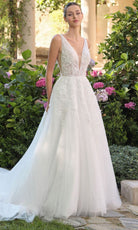 Andrea and Leo WL064 - Plunging V-Neck Floral Applique Ballgown