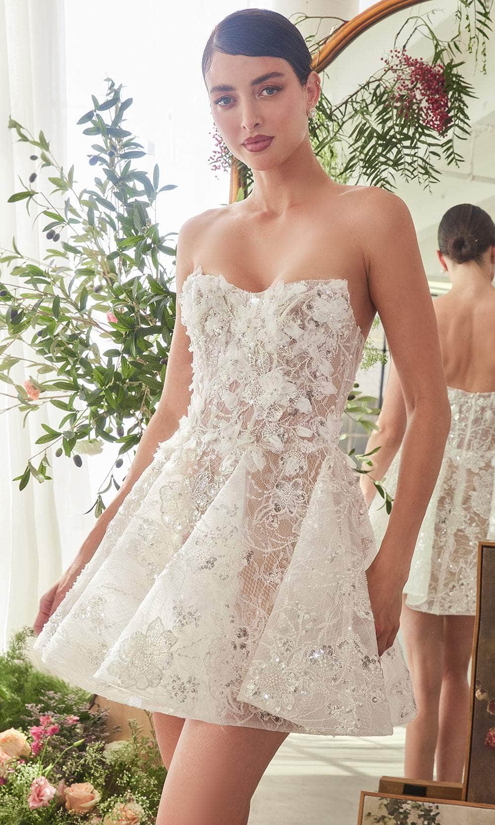 Andrea and Leo WL082 - 3D Floral Applique Strapless Cocktail Dress - back view