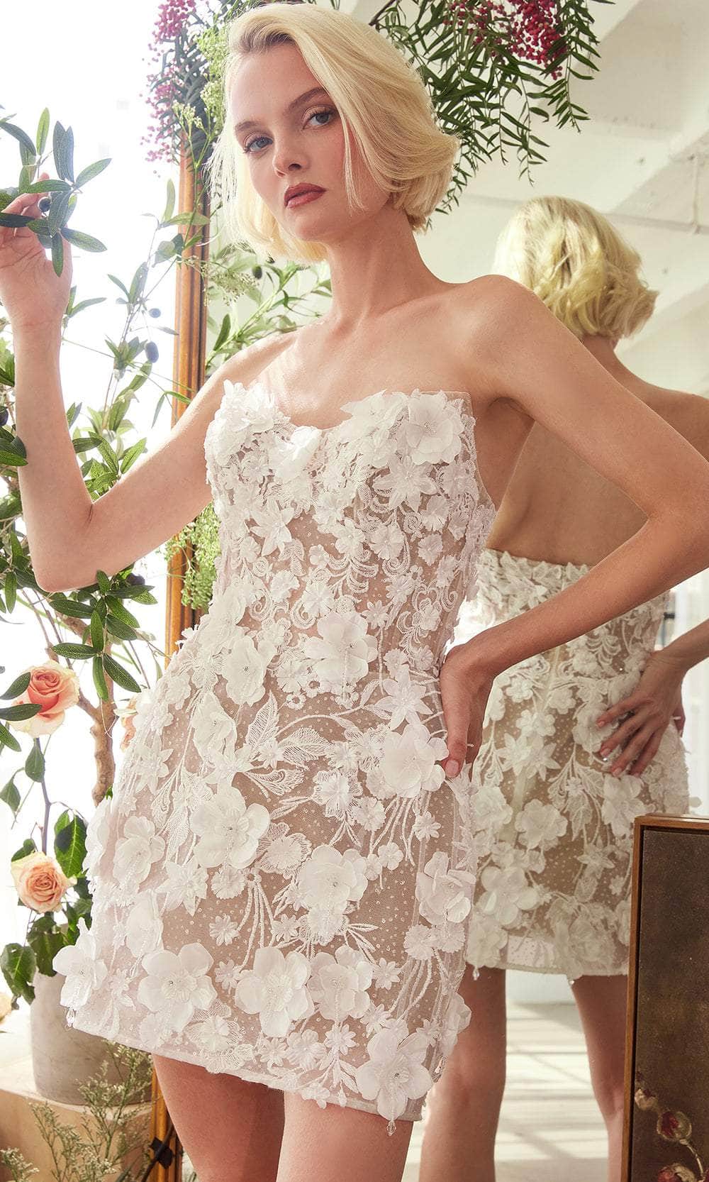 Andrea and Leo WL085 - Strapless 3D Floral Embellished Cocktail Dress - detail view