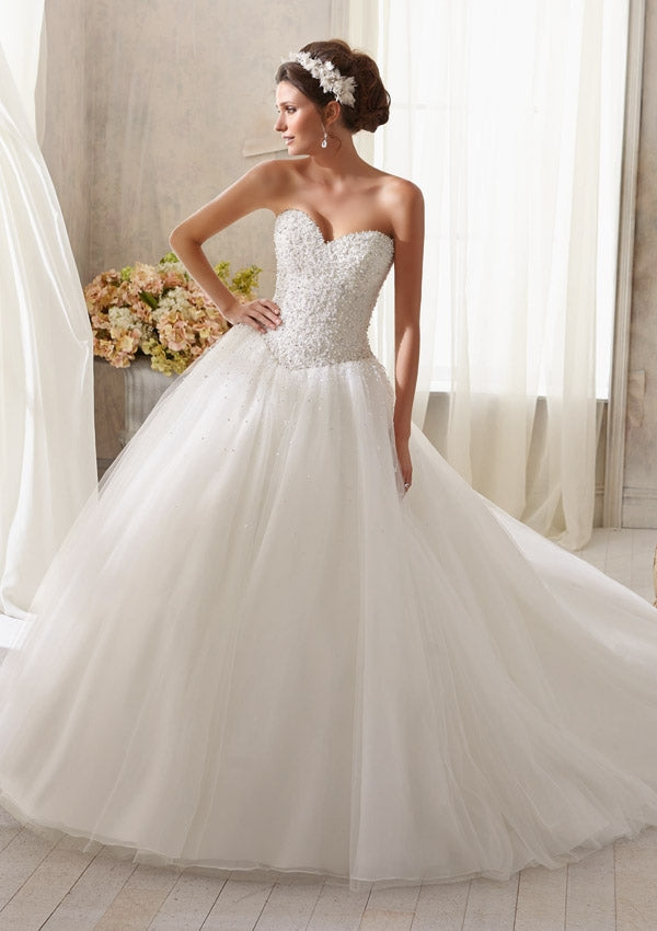 Sparkling Crystal Beading on Tulle Morilee Bridal Wedding Dress by Morilee