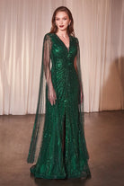 Cinderella Divine CD0239 - Embellished  Cape Sleeves Prom Dress