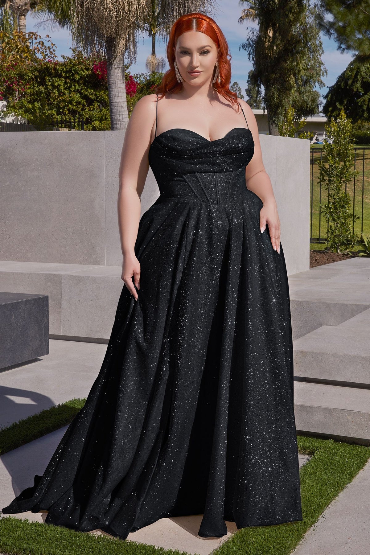 Ladivine CD252C - Cowl Neck Glitter Evening Gown