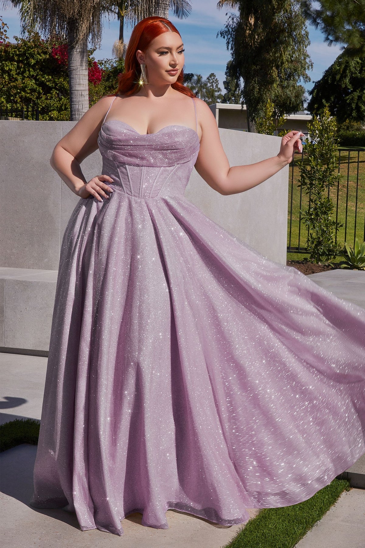 Ladivine CD252C - Cowl Neck Glitter Evening Gown