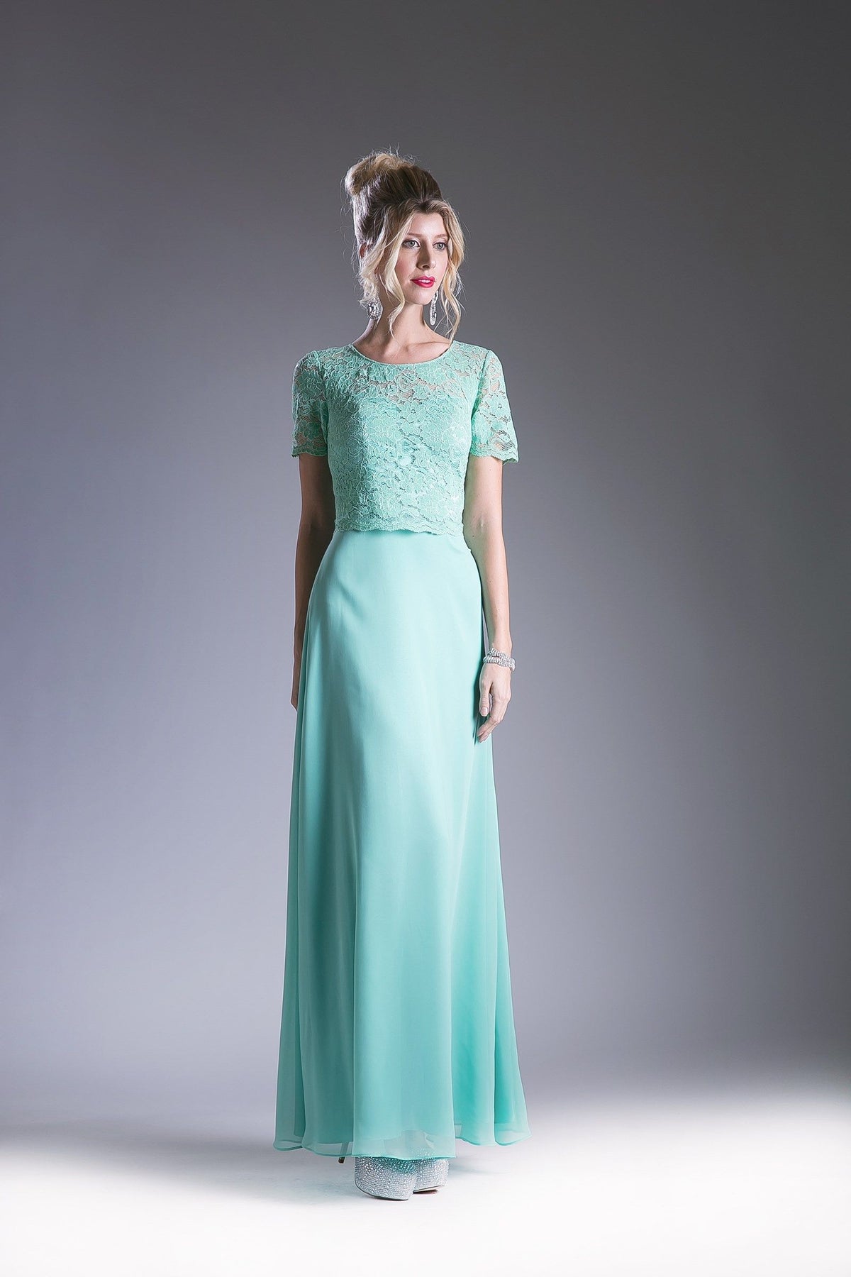 Ladivine CF160 - Lace Bodice Mock Two-Piece Dress