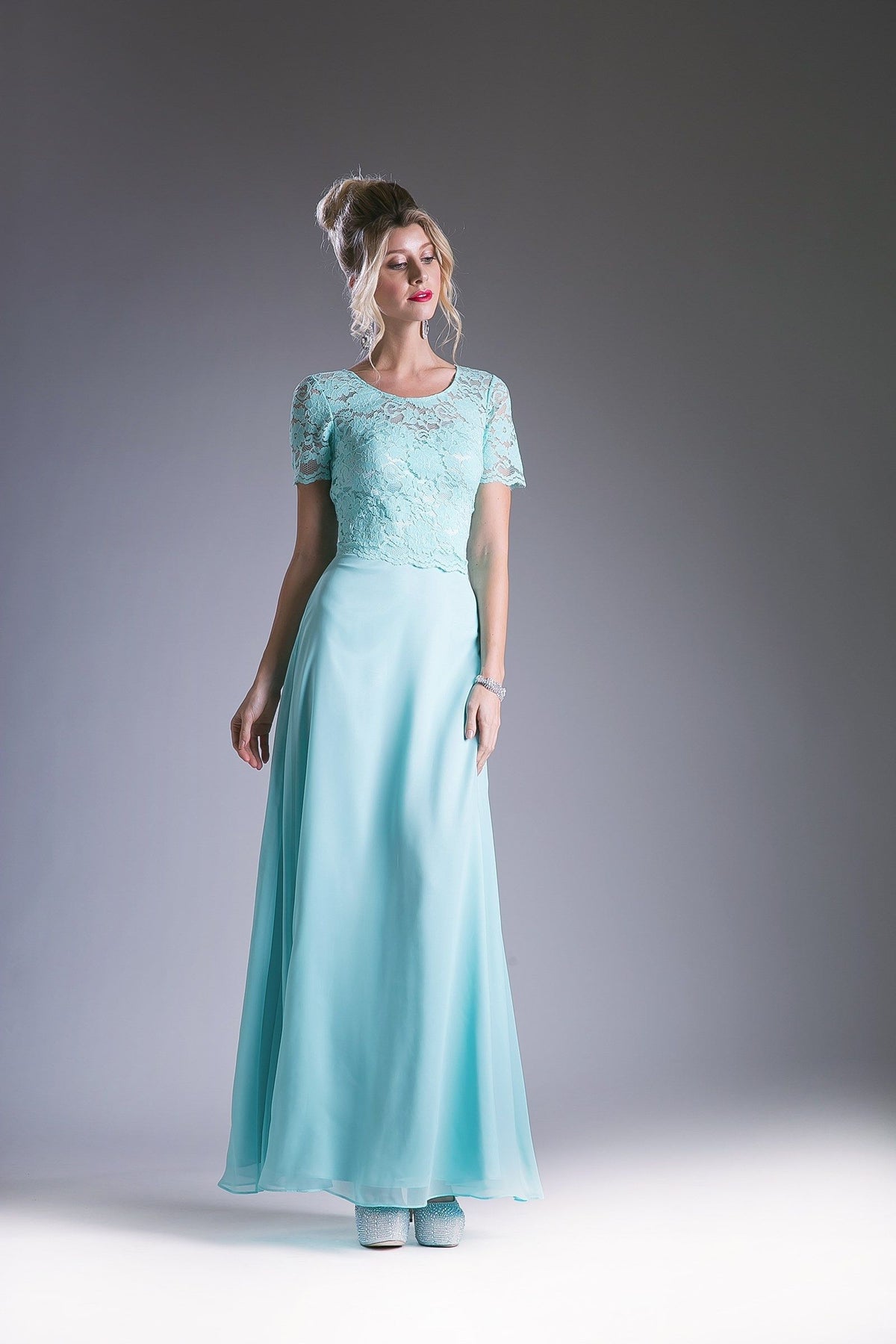 Ladivine CF160 - Lace Bodice Mock Two-Piece Dress