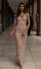 Chic and Holland - HF1510 Jewel Embellished Sheath Gown with Back slit