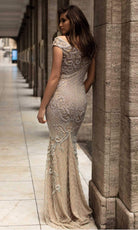 Chic and Holland - HF1520 Bateau Neck Jewel Adorned Sheath Gown