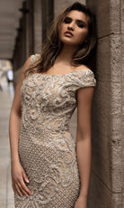 Chic and Holland - HF1520 Bateau Neck Jewel Adorned Sheath Gown