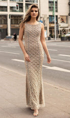 Chic and Holland - HF1557 Beaded Sheath Modest Prom Dress