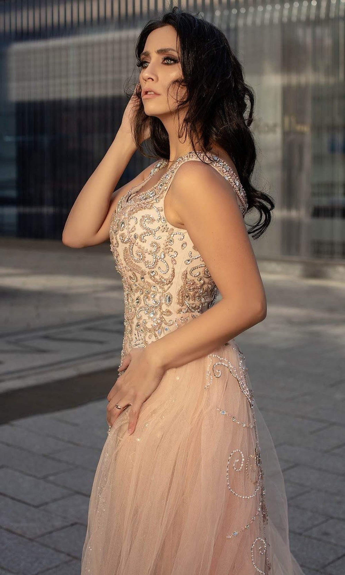 Chic and Holland - HF1576 Embellished Sheath Dress with Overskirt