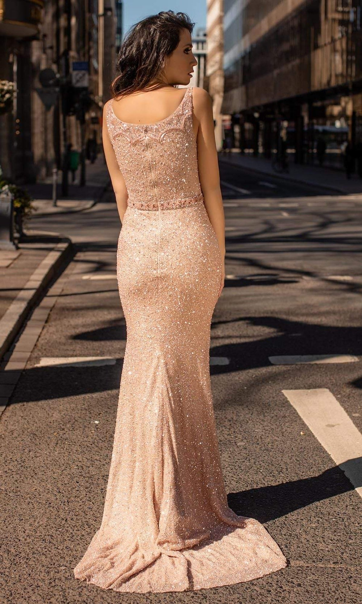 Chic and Holland - HF1606 V Neck Bugle Beaded Dress