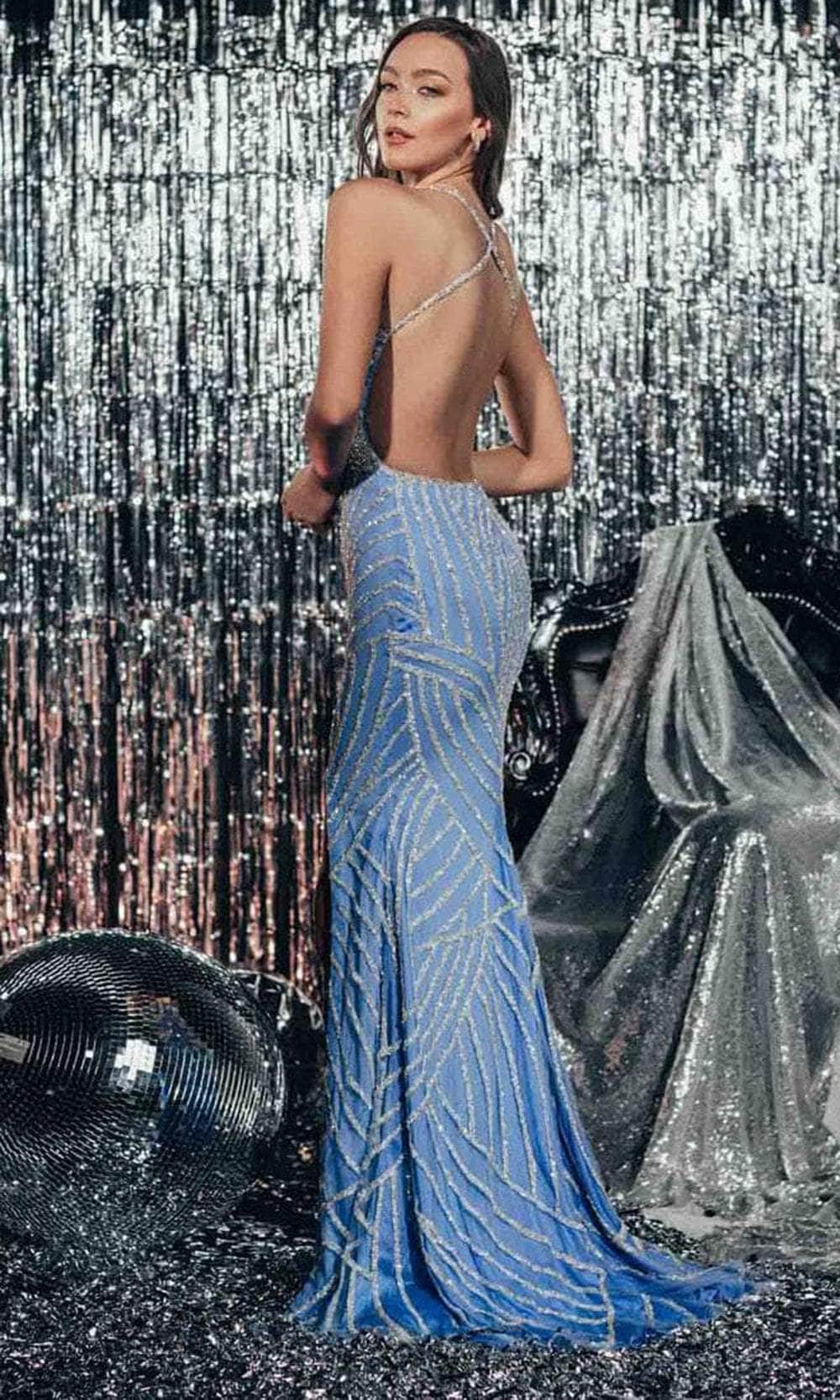 Chic and Holland AF330092 - Rhinestone Embellished Open Back Prom Gown - back view
