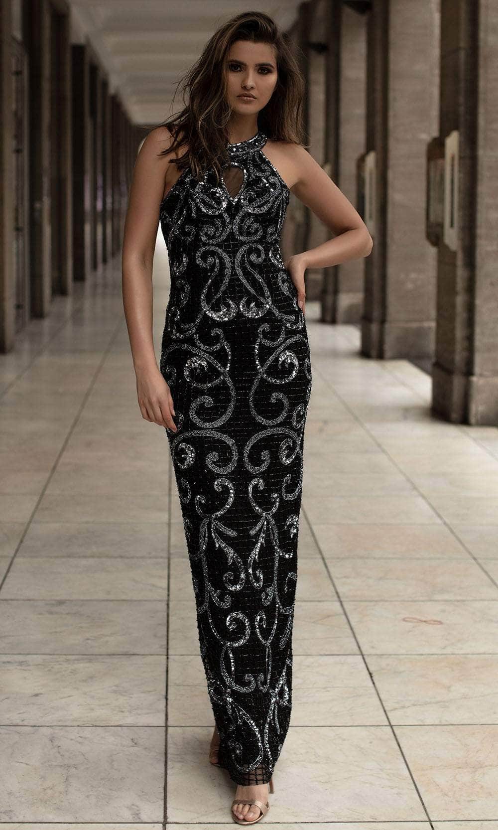 Chic and Holland AN1409 - Halter Beaded Swirl Prom Gown - Silhouette Dresses