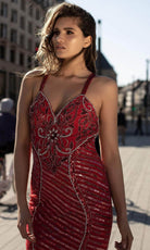 Chic and Holland AN1426 - Sweetheart Striped Prom Gown