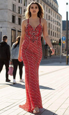 Chic and Holland AN1426 - Sweetheart Striped Prom Gown